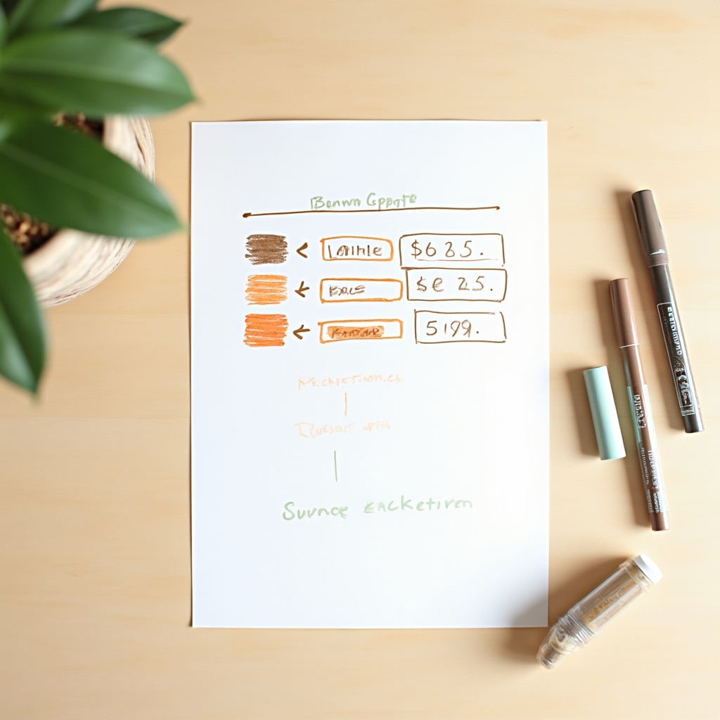 Simple hand-drawn budget diagram on paper with colored markers